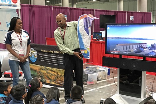 Two Metropolitan staff educate a class on their field trip to a Metropolitan facility